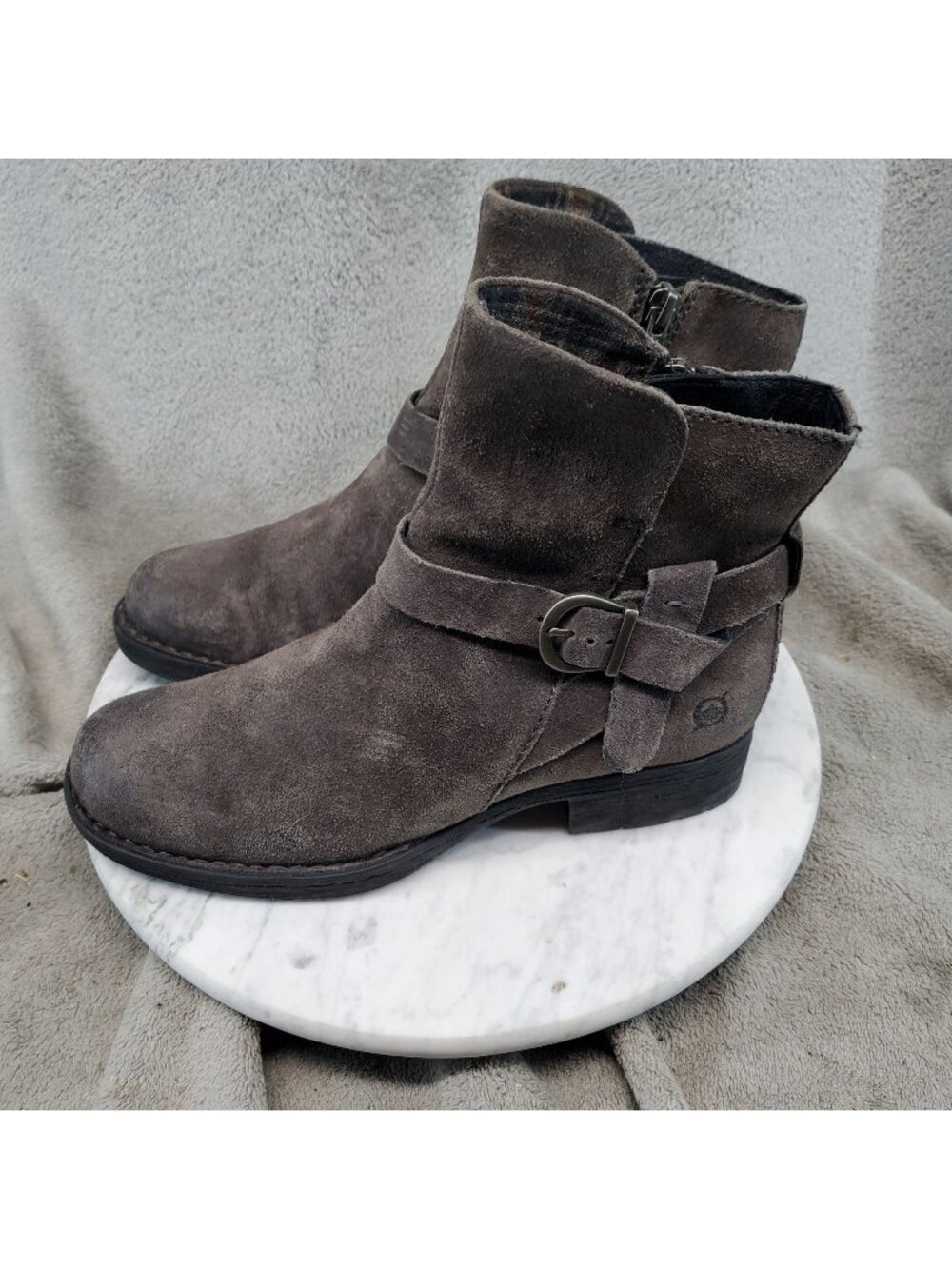 Born Shoes Womens Size 6.5 Taupe Brown Suede Syd Buckle Boots *Read*